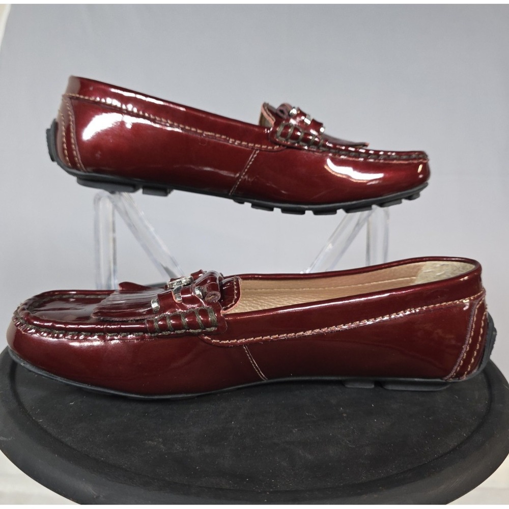 Size 5 Mercedes Campuzano Burgundy Patent Leather Horsebit Driving Loafers Women - Picture 9 of 11